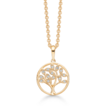halskæde med 14 karat guld vedhæng med livets træ og zirkoner