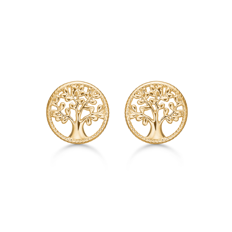 Forgyldt sølv ørestikker med livets træ fra Støvring Design