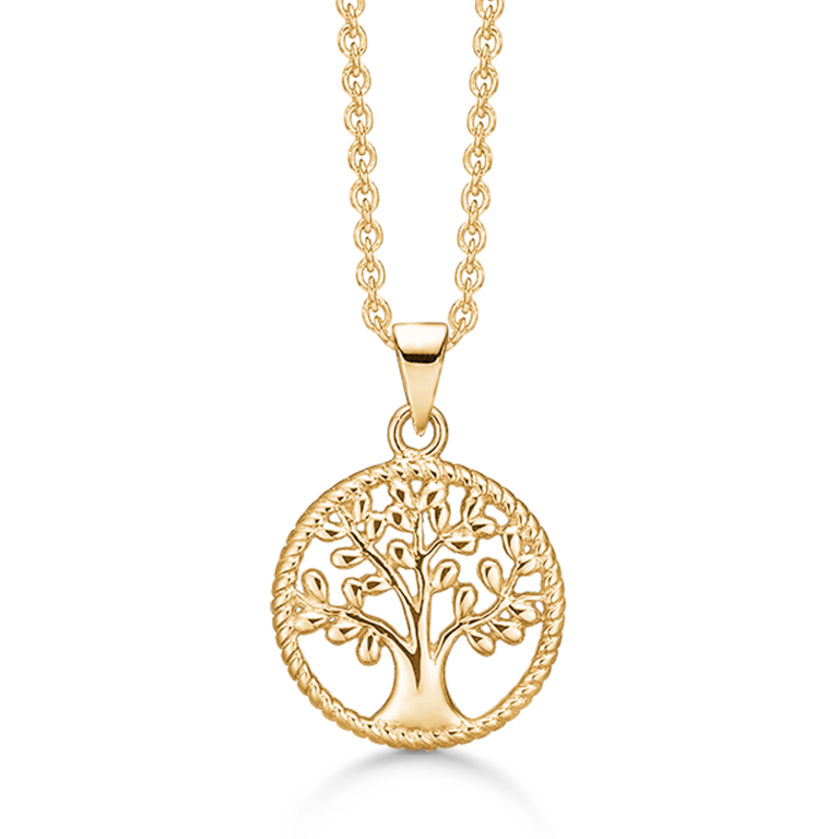 Forgyldt sølv halskæde med livets træ vedhæng fra Støvring Design