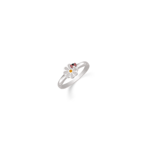 Sølv ring med blomst og mariehøne