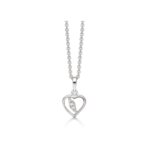 sølv hjerte halskæde med skrå bånd med zirkoner