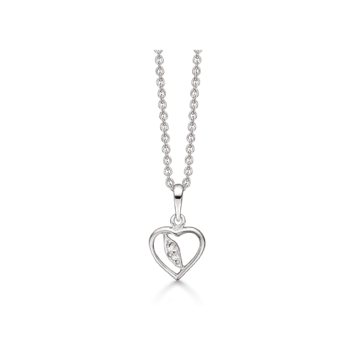 sølv hjerte halskæde med skrå bånd med zirkoner