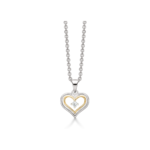 Sølv hjerte halskæde med forgyldt hjerte og zirkon