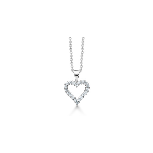 Rhodineret sølv halskæde med hjerte vedhæng med zirkoner langs kanten