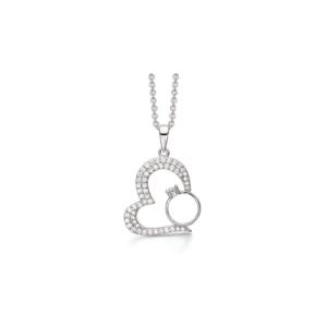 Sølv halskæde med hjerte og forlovelsesring