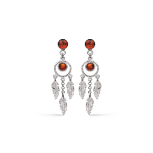 Rhodineret sølv ørehænger m. rav