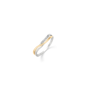 14 karat hvidguld ring med guld bånd isat zirkoner fra støvring design