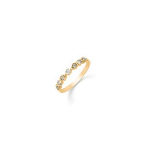 14 karat guld ring m. 7 zirkoner. 5 i rund fatning og 2 i dråbe fra Støvring Design