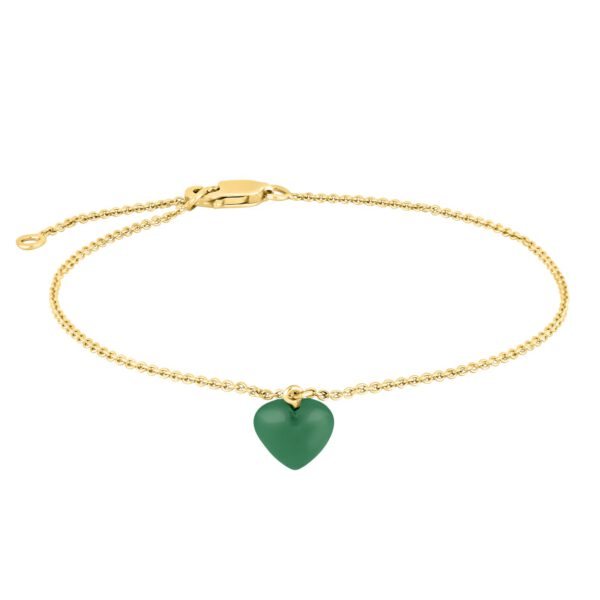 Forgyldt sølv armbånd med grøn chalcedon hjerte fra Nordahl Jewellery