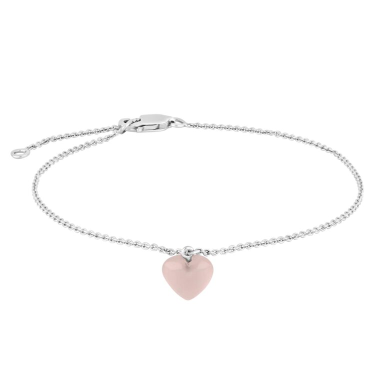 rhodineret sølv armbånd med pink chalcedon hjerte fra Nordahl Jewellery