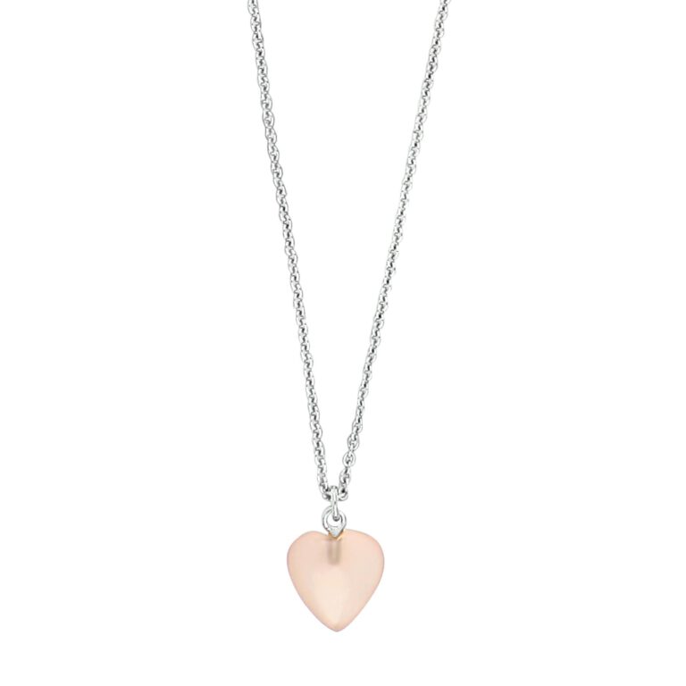 rhodineret sølv halskæde med pink chalcedon hjerte fra Nordahl Jewellery