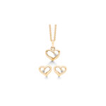 dame smykkesæt forgyldt hjerte vedhæng øreringe zirkonia støvring design