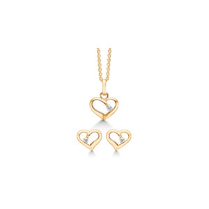 dame smykkesæt forgyldt hjerte vedhæng øreringe zirkonia støvring design