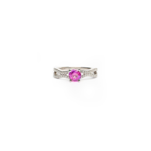 18 karat hvidguld ring med pink safir og brillanter