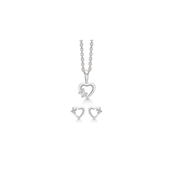 Rhodineret sølv smykkesæt med hjerte og zirkoner.
