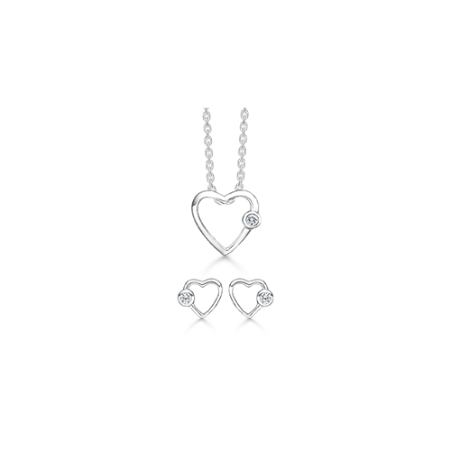 dame smykkesæt sølv hjerte zirkonia i kanten støvring design