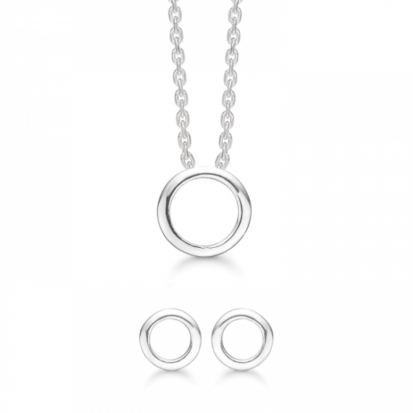 dame smykkesæt sølv cirkel støvring design