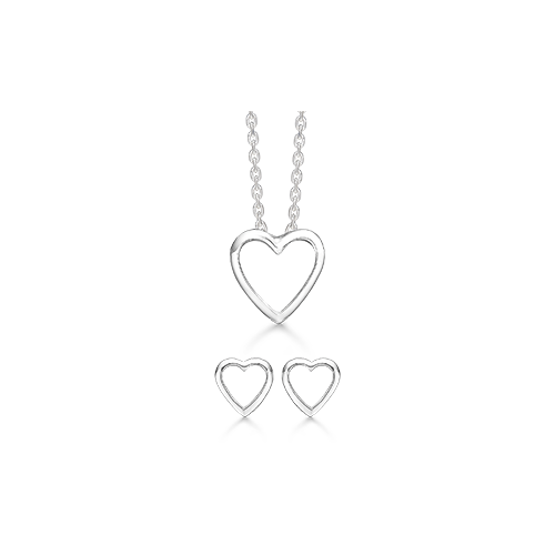 dame smykkesæt sølv hjerte støvring design