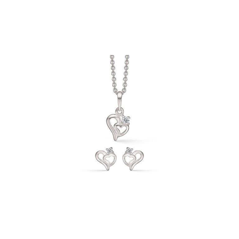 Smykkesæt med hjerter i sølv med zirkoner fra Støvring Design