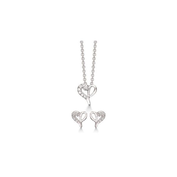Smykkesæt med hjerter i sølv med zirkoner fra Støvring Design