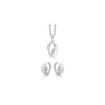 dame smykkesæt sølv rhodineret oval silkemat zirkonia støvring design