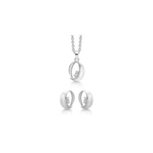 dame smykkesæt sølv rhodineret oval silkemat zirkonia støvring design