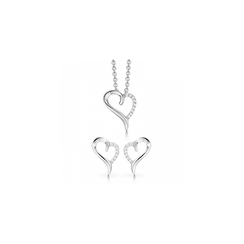 dame smykkesæt sølv rhodineret hjerte zirkonia støvring design