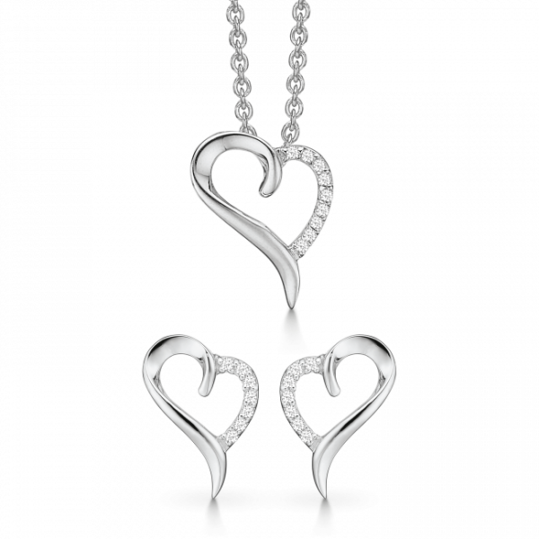 dame smykkesæt sølv rhodineret hjerte zirkonia støvring design