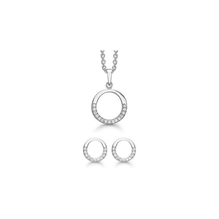 dame smykkesæt cirkel vedhæng ørering zirkonia støvring design