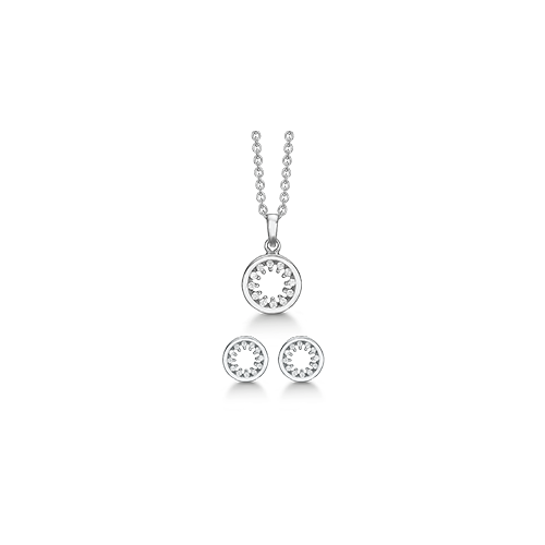 Sølv smykkesæt med cirkel og zirkoner