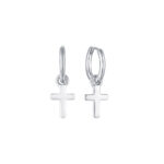 Knæk creoler i rhodineret sølv med kors vedhæng