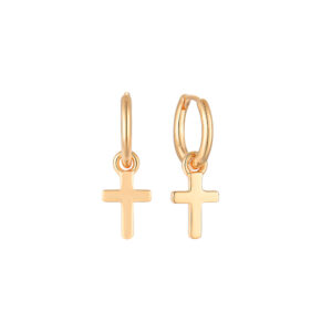 Knæk creoler i forgyldt sølv med kors vedhæng