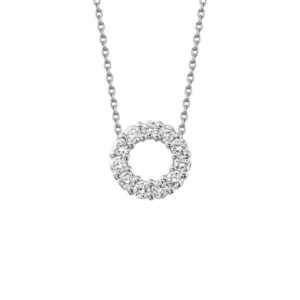 Elegant hvidguld halskæde med cirkel vedhæng m. 11 x 0,03 ct fra Nuran