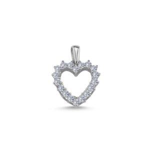 Smuk 14 karat hvidguld hjerte vedhæng med 18 x 0,03 ct. brillanter fra Nuran