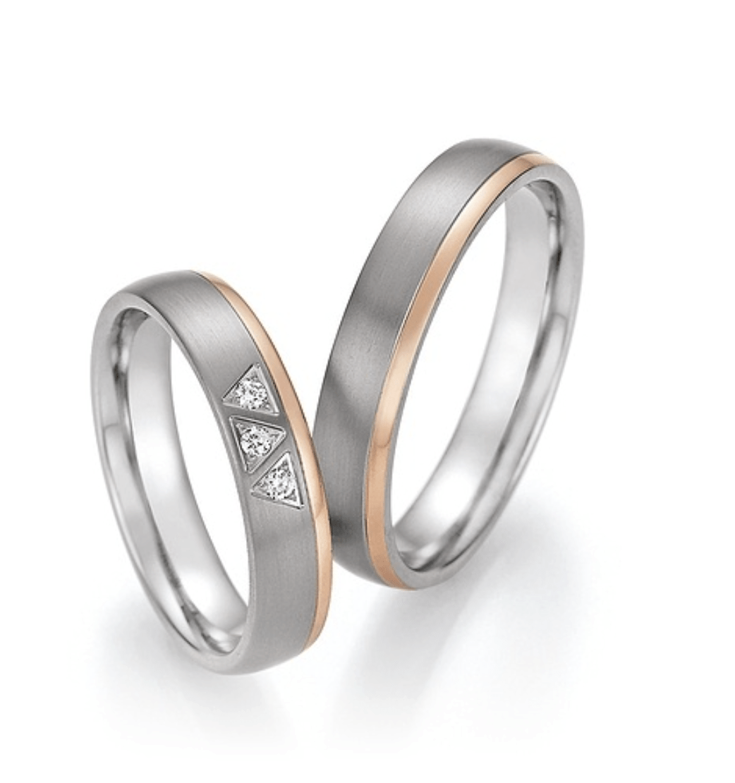 Titanium vielsesringe med 14 karat rosaguld