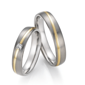 Titanium vielsesringe med 14 karat guld