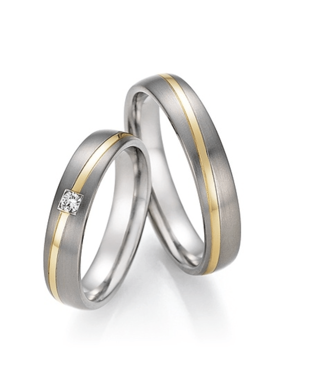 Titanium vielsesringe med 14 karat guld
