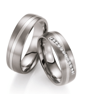 Titanium vielsesringe med 14 karat hvidguld